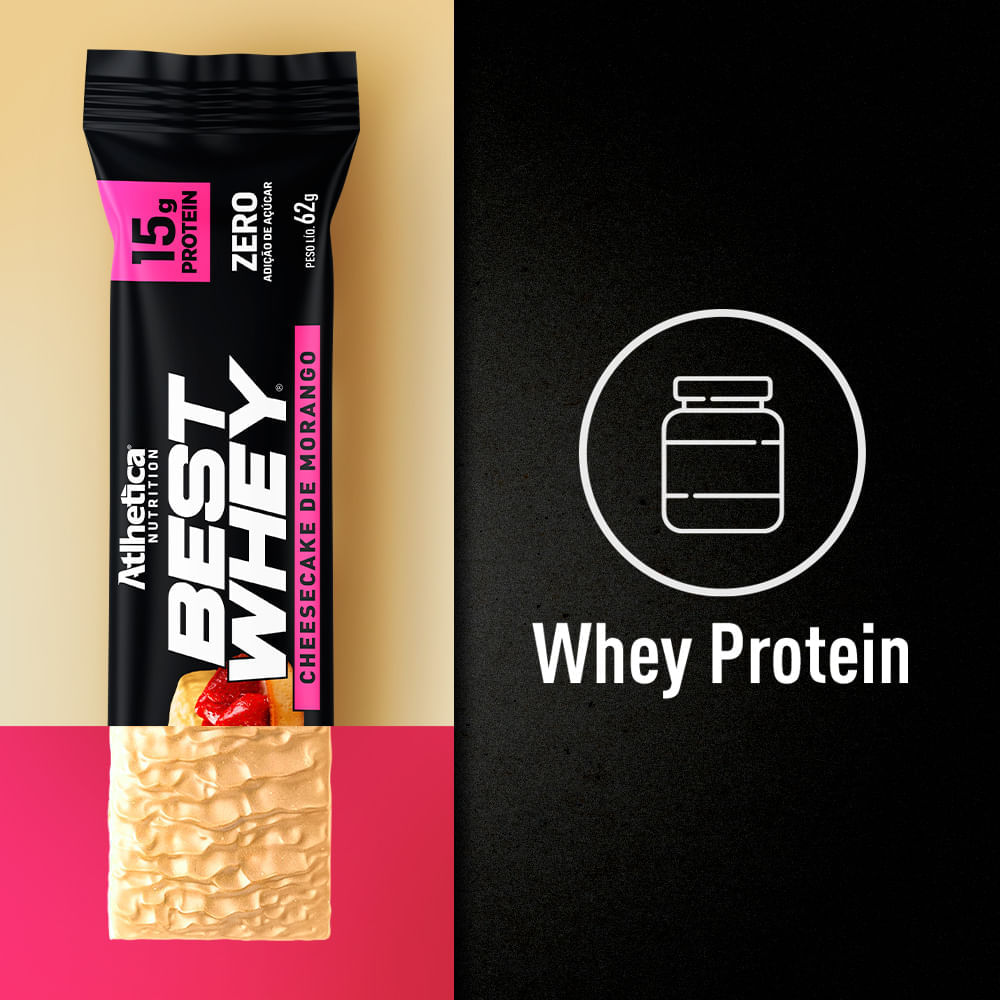 Best Whey Bar Cheesecake de Morango Atlhetica Nutrition Display 12 unid de 62g