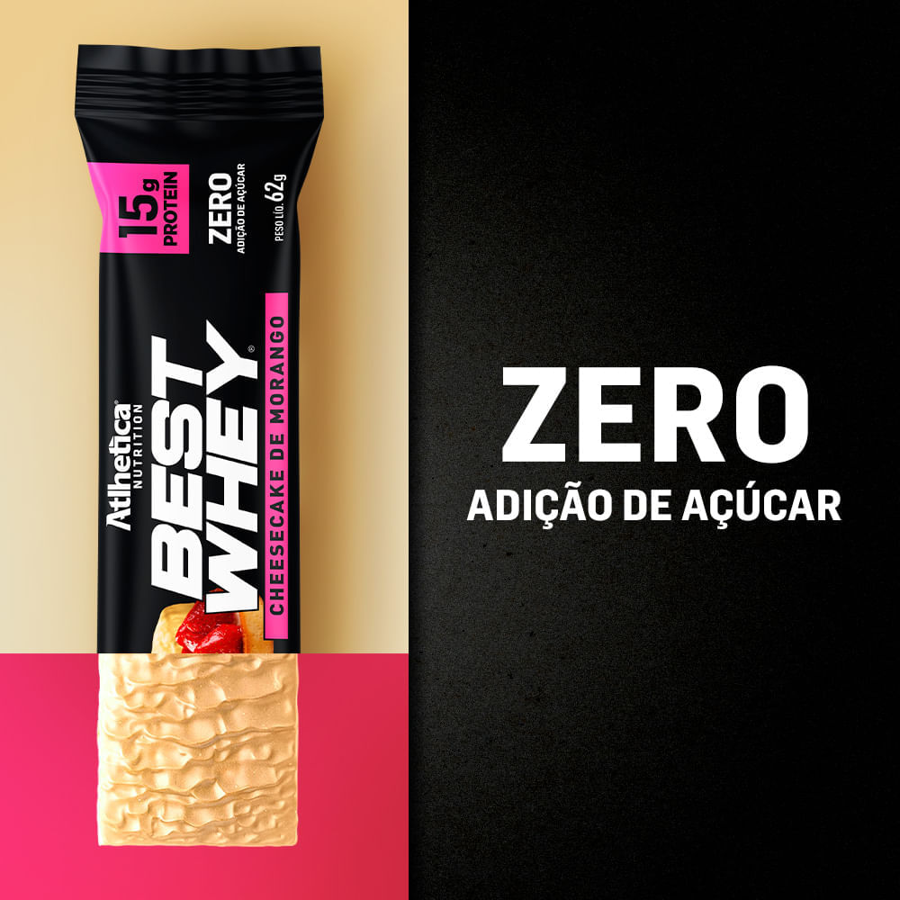 Best Whey Bar Cheesecake de Morango Atlhetica Nutrition Display 12 unid de 62g
