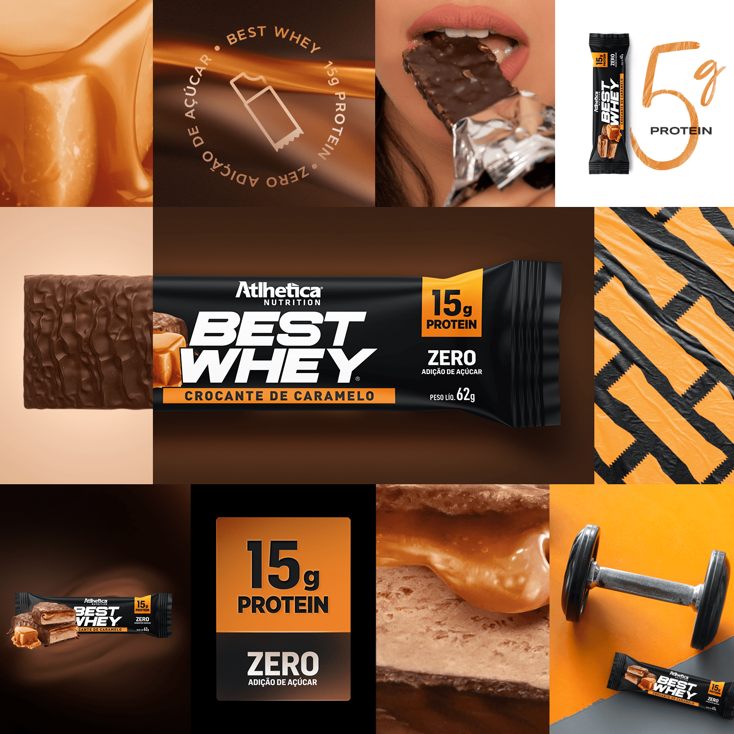 Best Whey Bar 15g Protein Crocante de Caramelo Atlhetica Nutrition 12 Un. de 62g