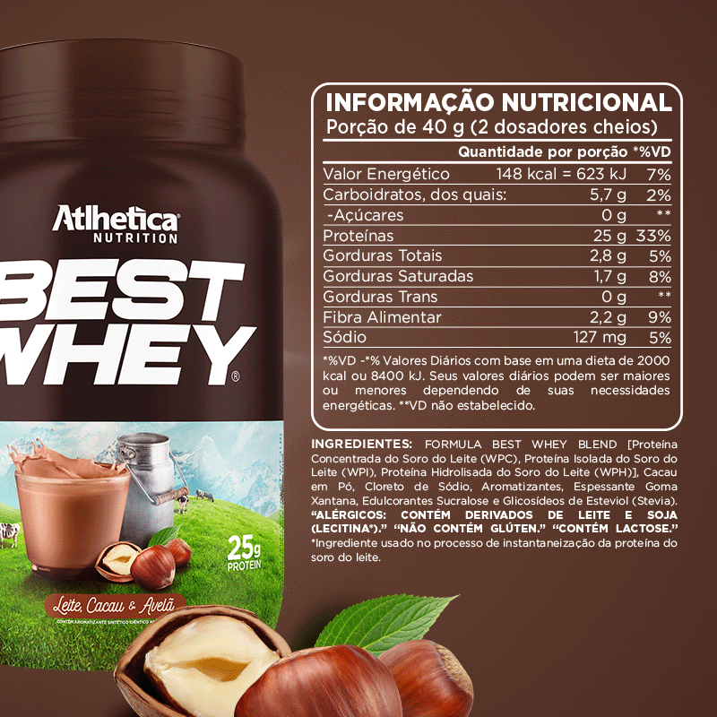 Best Whey Protein Leite, Cacau & Avelã Atlhetica Nutrition 900g