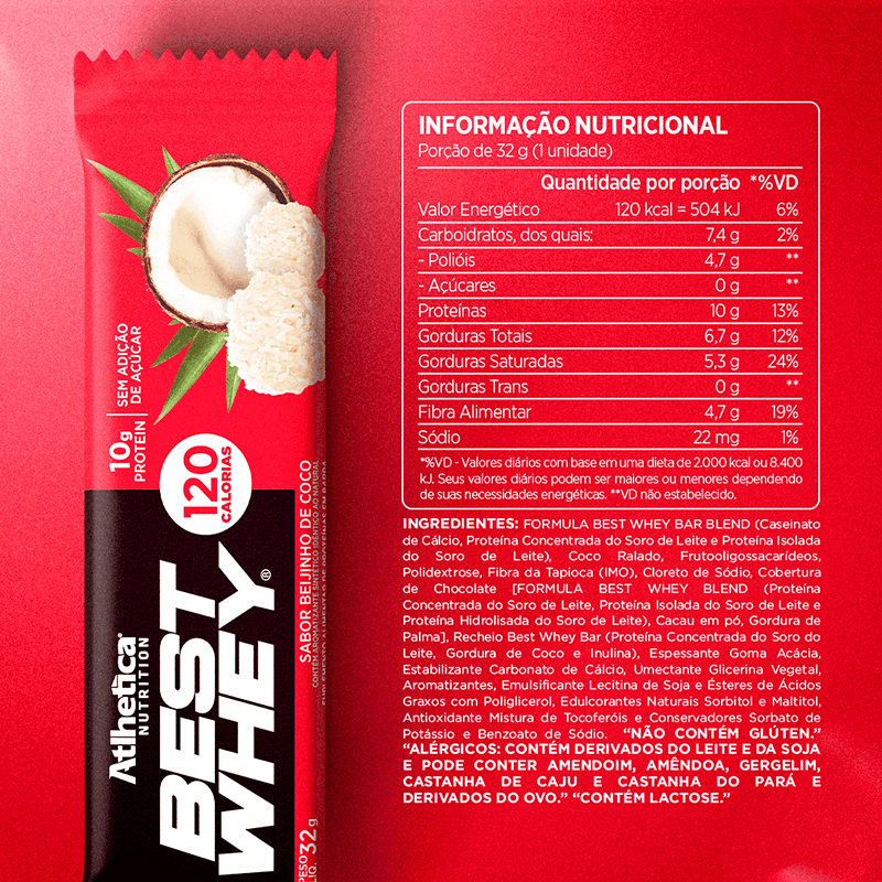 Best Whey Bar Atlhetica Nutrition Beijinho de Coco Display 12 Unidades de 32g