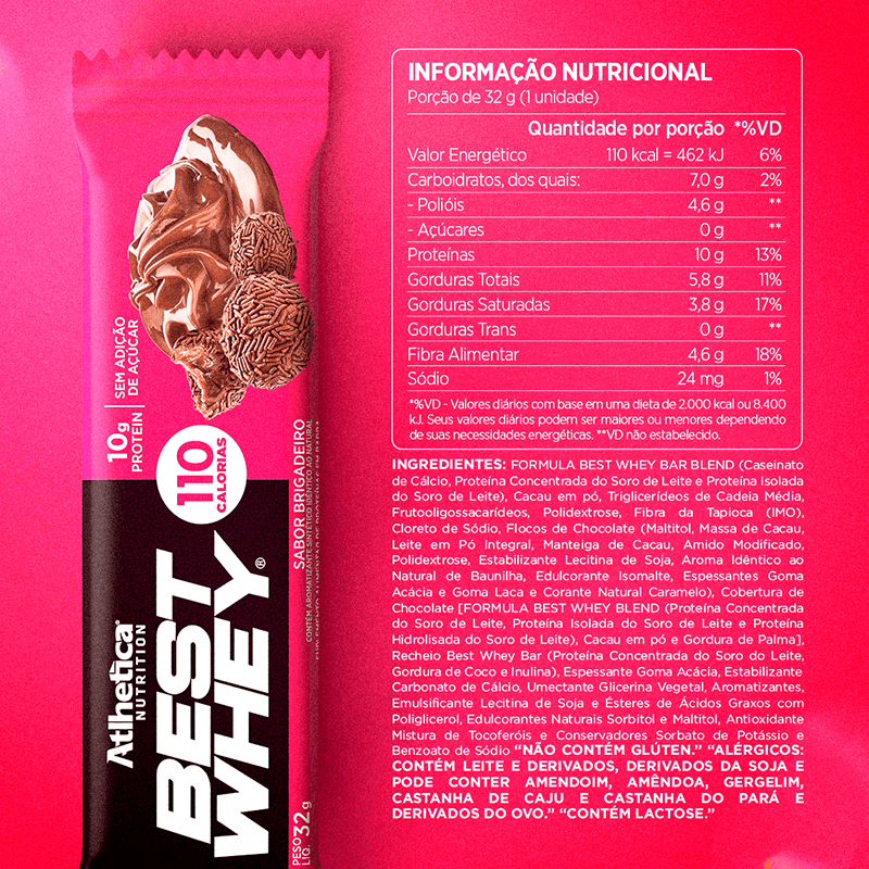 Best Whey Bar Atlhetica Nutrition Brigadeiro Display 12 Unidades de 32g