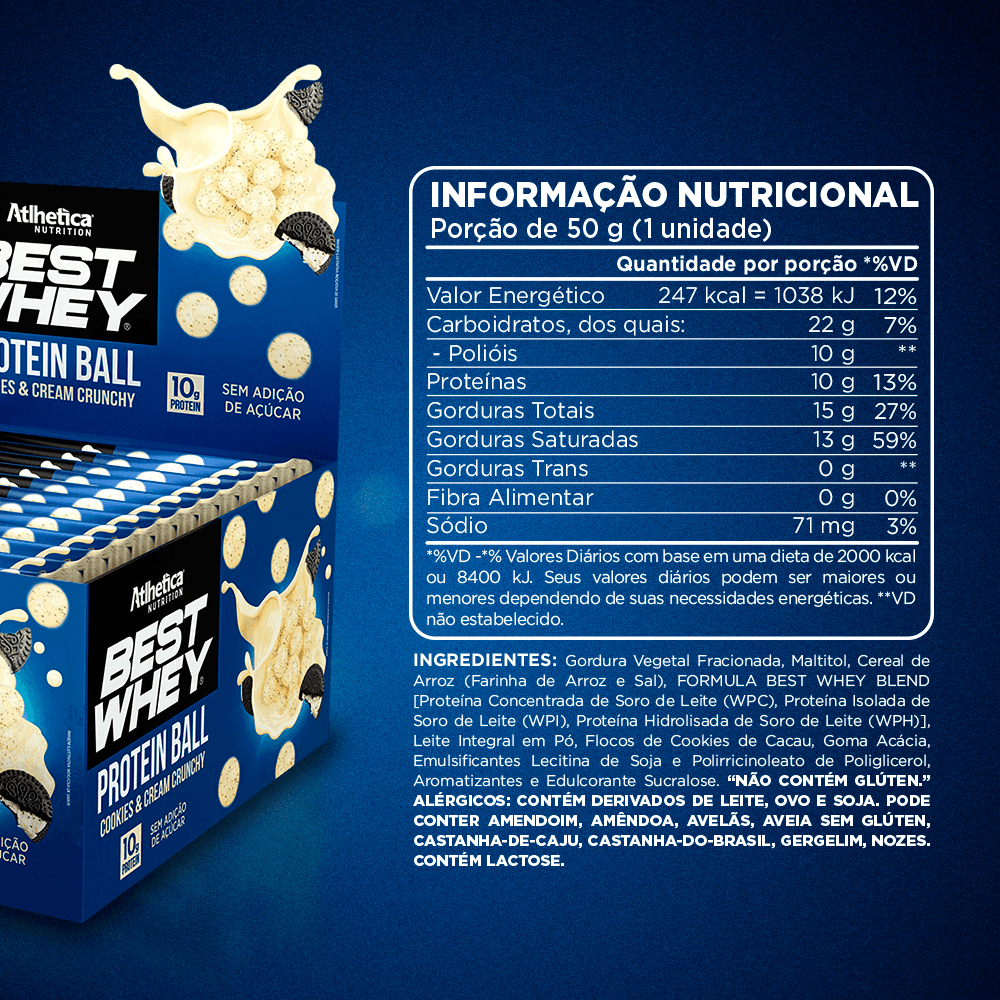 Best Whey Protein Ball Cookies&Cream Atlhetica Nutrition 12 Sachês de 50g