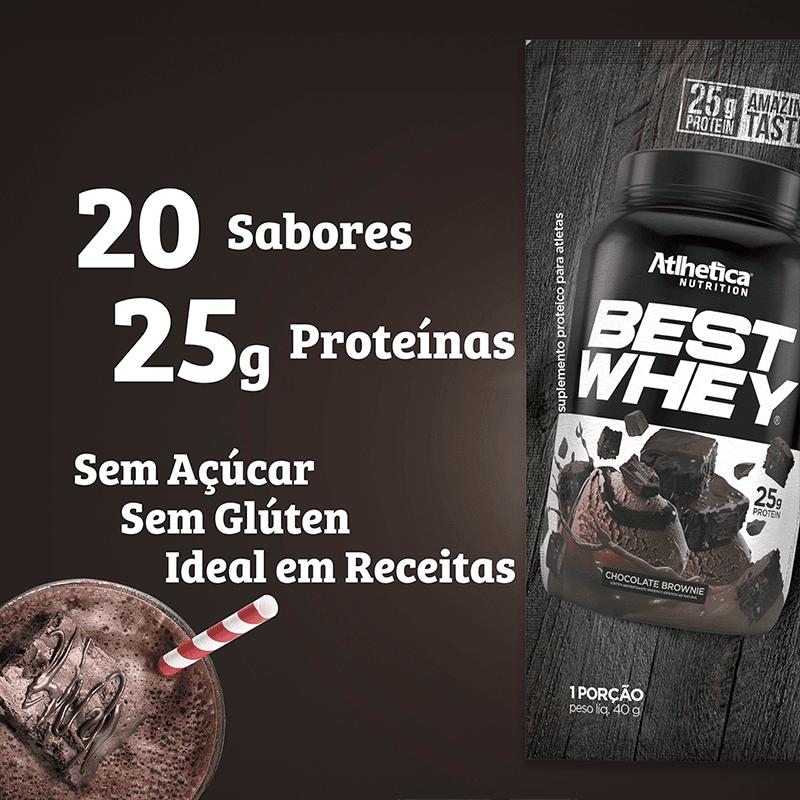 Best Whey Protein Atlhetica Nutrition Brownie Chocolate 15 Sachês Com 40g