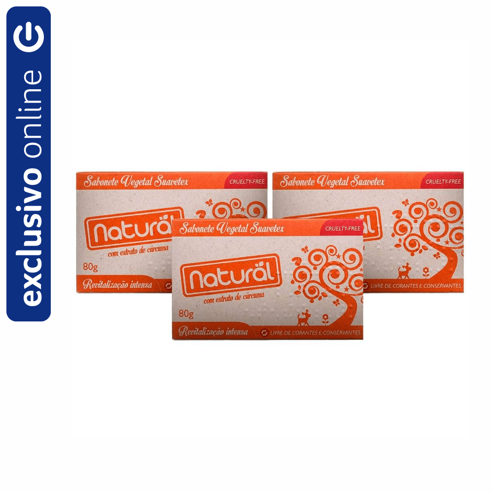 Kit 3 Sabonetes Em Barra Vegetal Orgânico Natural Extrato De Cúrcuma 80g
