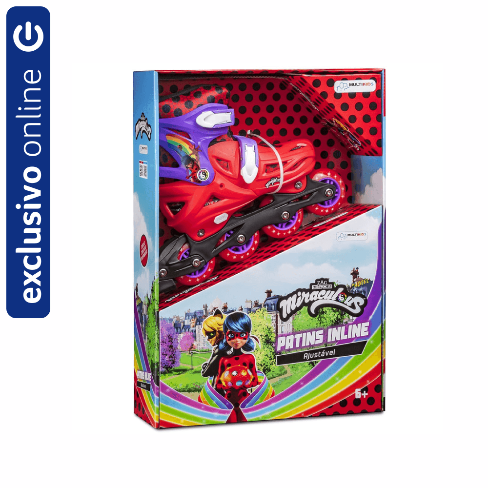 Patins Multikids Inline 2 em 1 Miraculous Ladybug Tamanho 35-38