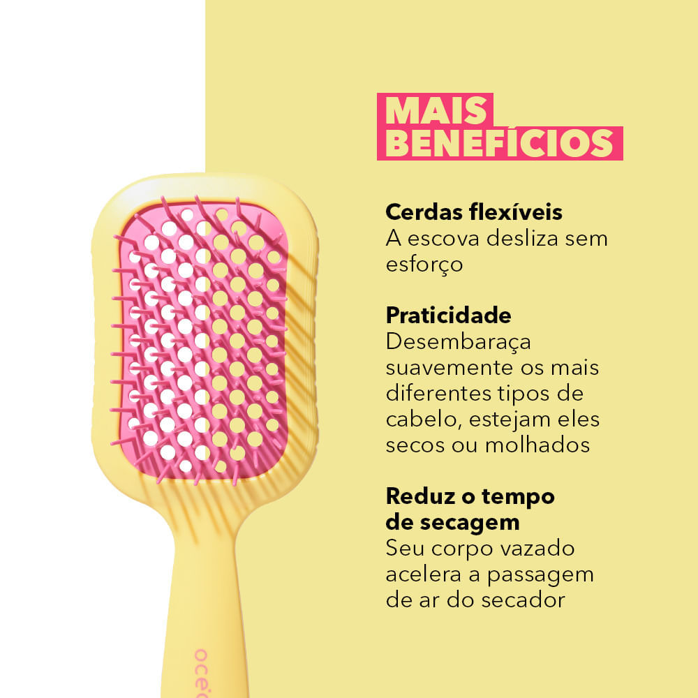 Escova De Cabelo Océane Joy Brush Raquete Vazada Amarelo