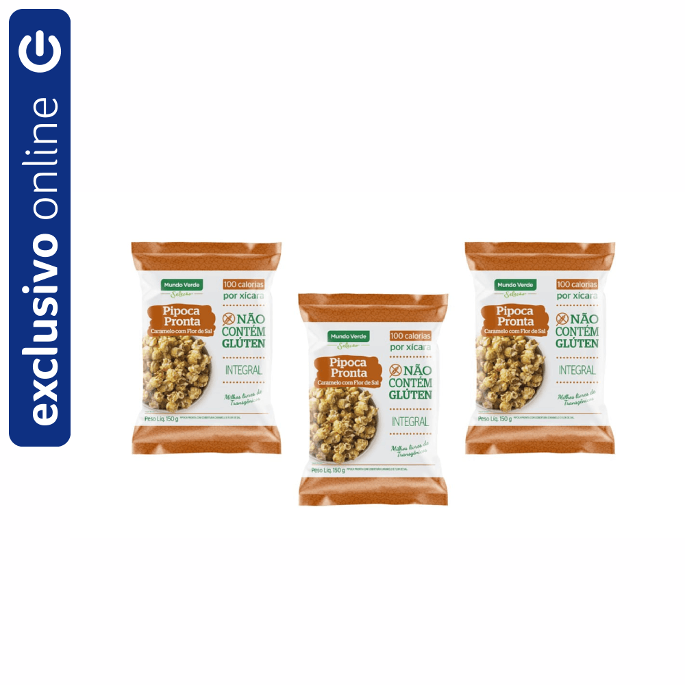 Combo Pipoca Pronta Mundo Verde Seleção Caramelo Com Flor Sal 150g 3 Unid