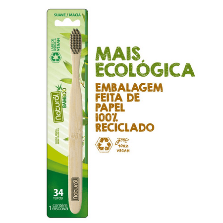 Escova Dental Natural De Bambu Orgânico Natural 34 Tufos