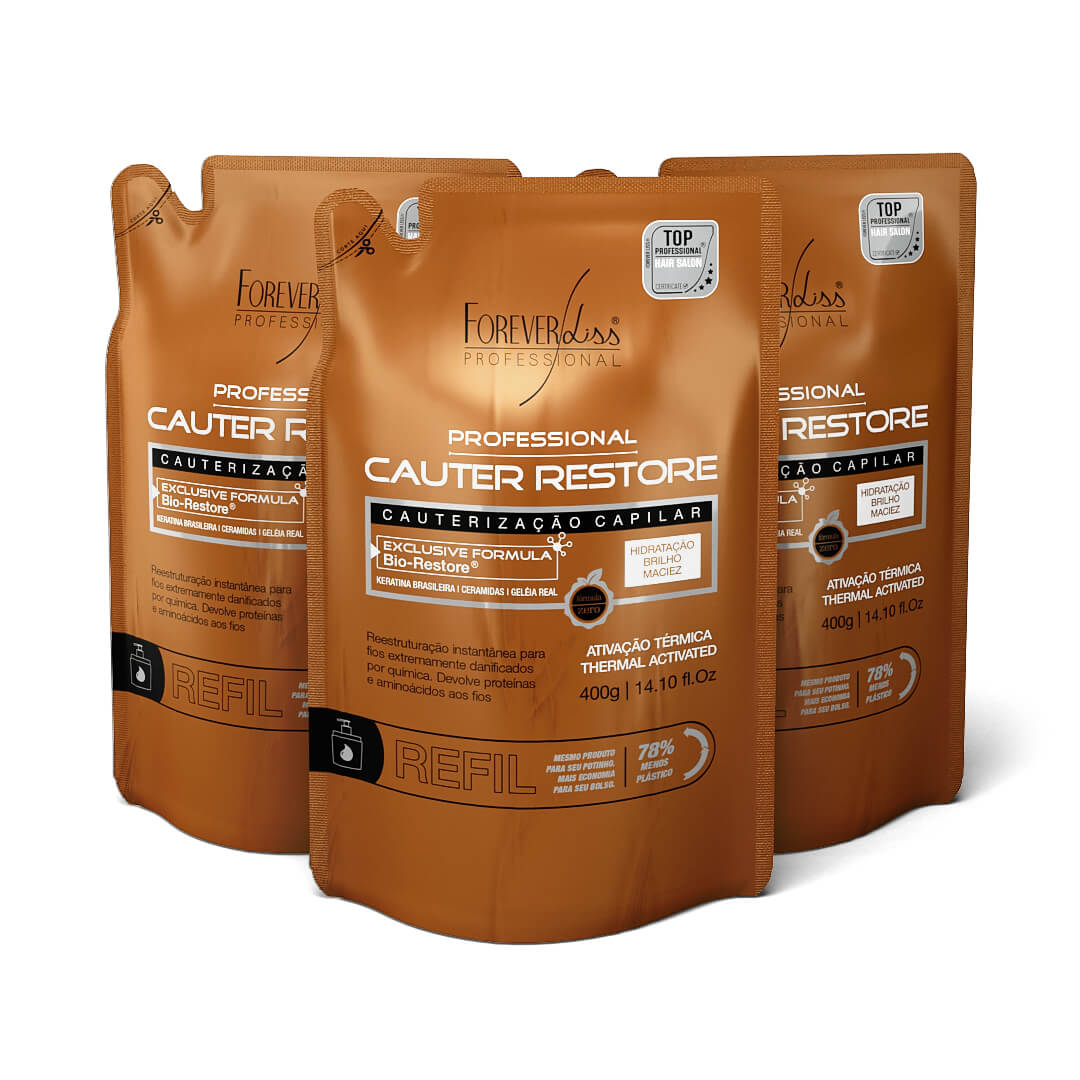 Refil Máscara Capilar Cauterização Cauter Restore Forever Liss 400g 3 Unidades