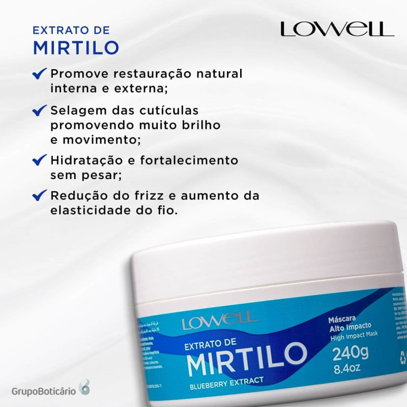 Máscara Capilar Lowell Extrato De Mirtilo Alto Impacto 240g