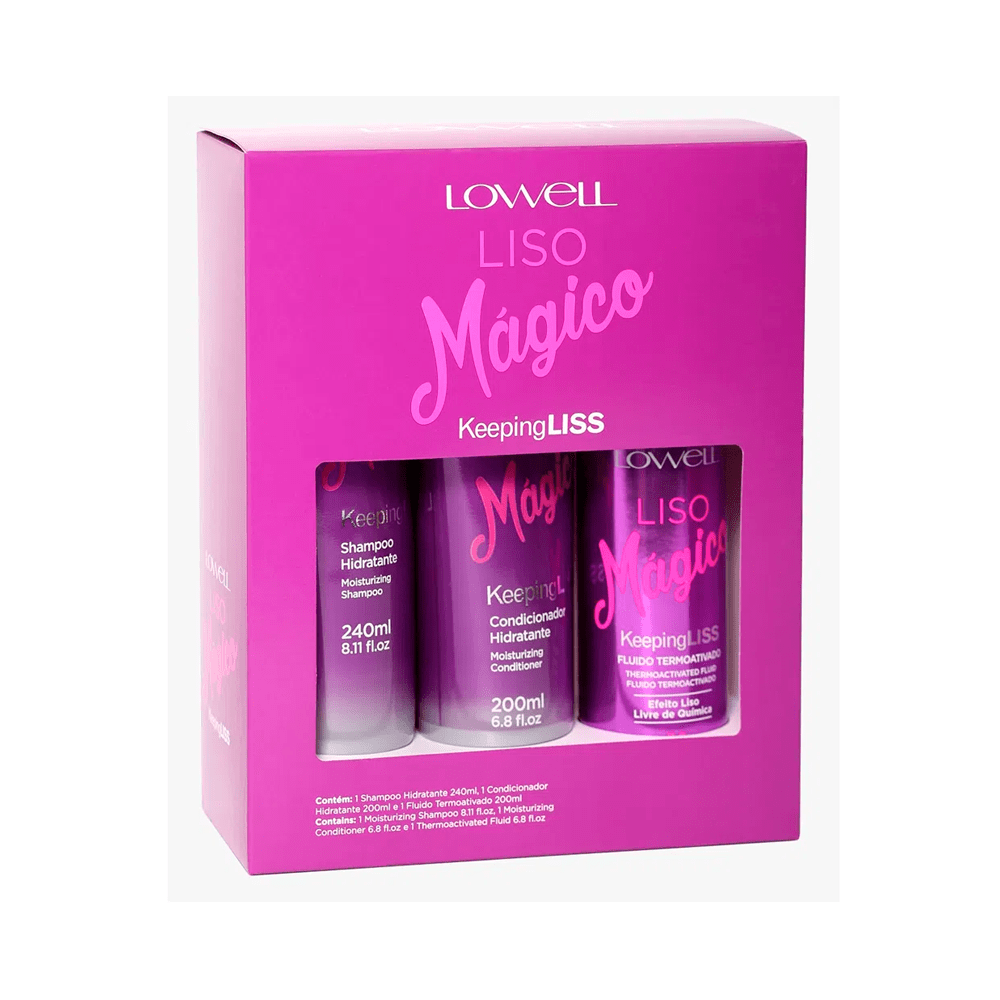 Kit Lowell Liso Mágico Shampoo 240Ml + Condicionador 200Ml + Fluído Termoativado 200Ml