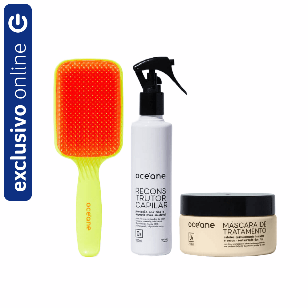 Kit Océane Máscara De Tratamento + Reconstrutor Capilar + Escova De Cabelo