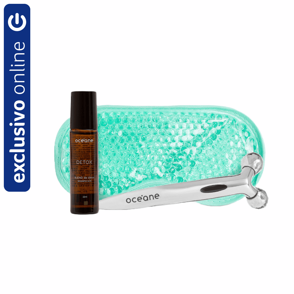 Kit Blend de Óleos Essenciais Para Desintoxicar + Massageador Facial 3d + Máscara em Gel Para Olhos (3 Produtos)