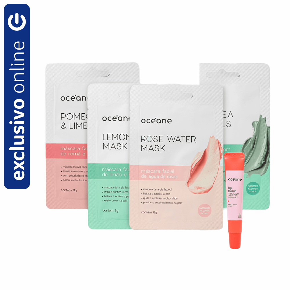 Kit Océane Hidratante Labial De Morango + 4 Máscaras Faciais Diversas