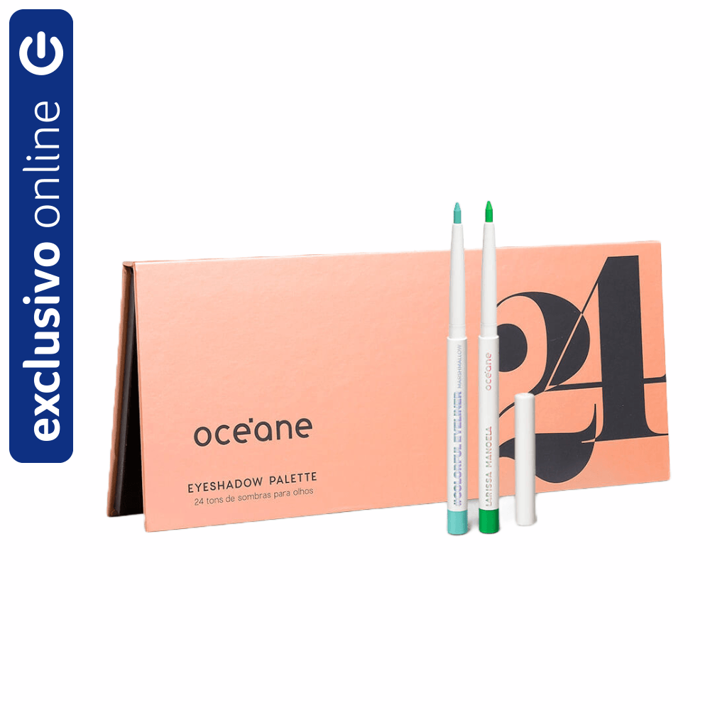 Kit Océane Paleta De Sombras 24 Cores + Lápis Delineador Verde E Azul