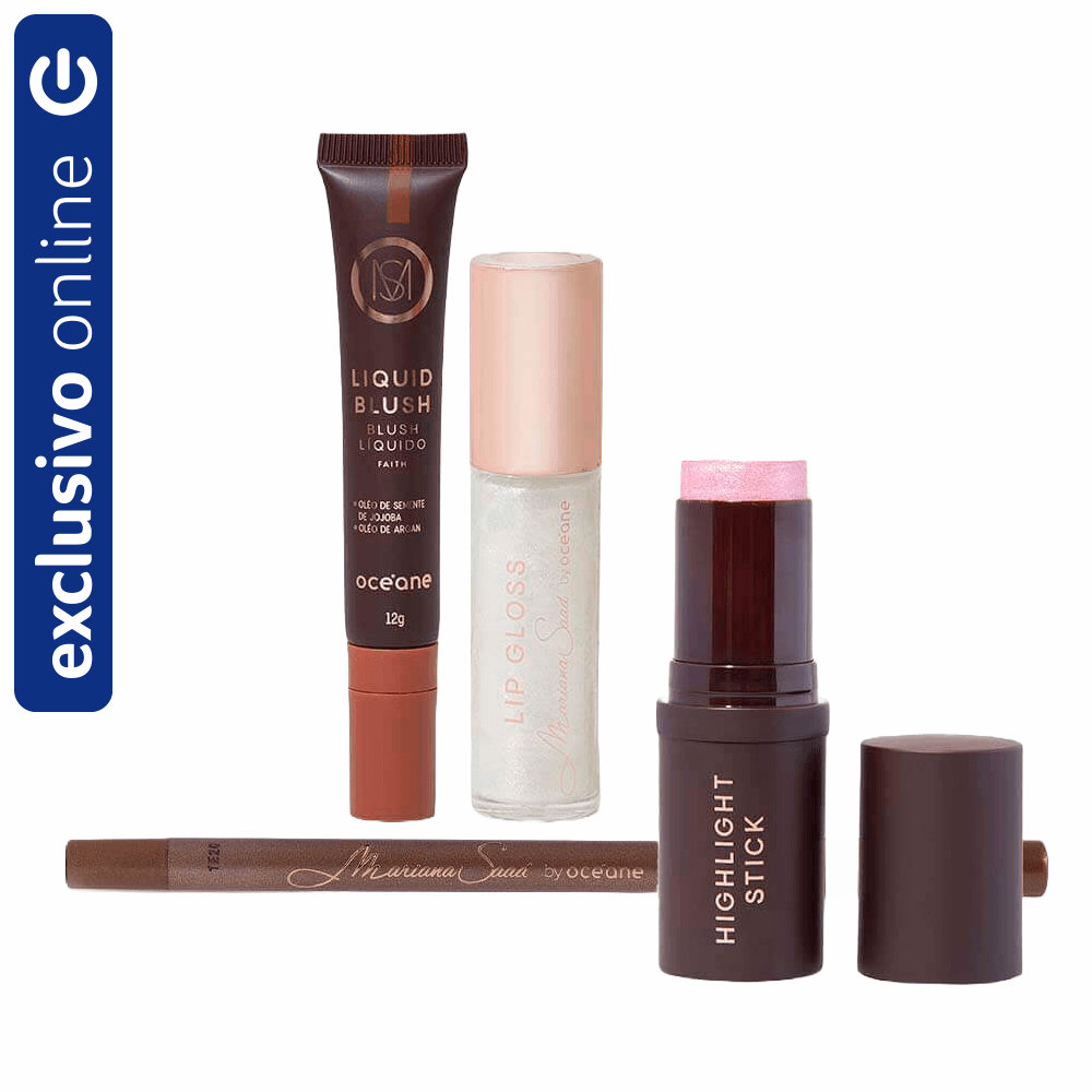 Kit Océane Lápis De Olho + Blush Líquido + Iluminador Bastão + Gloss