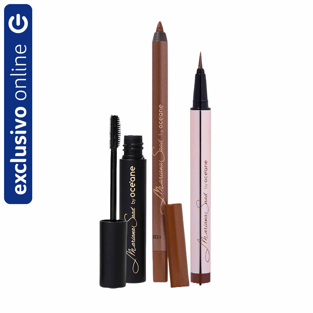 Kit Océane Gel De Sobrancelha + Caneta Delineadora E Lápis De Olhos Marrom
