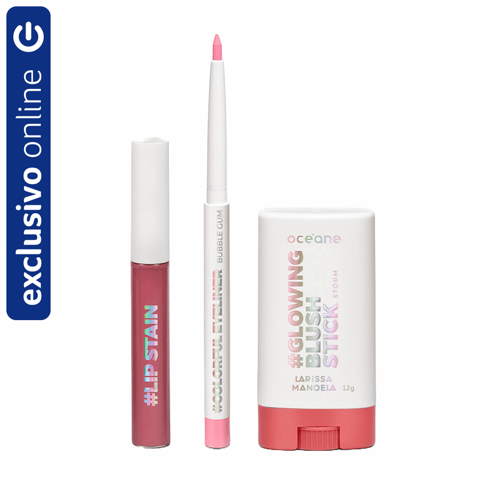 Kit Larissa Manoela By Océane Blush Em Bastão + Lápis De Olhos + Batom Líquido