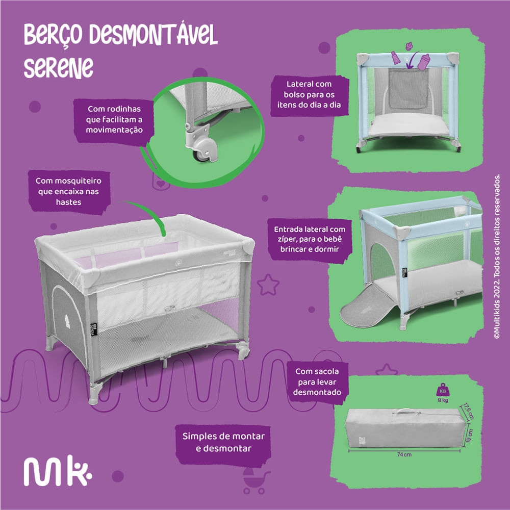 Berço Desmontável 0-15Kg Multikids Baby Serene Azul