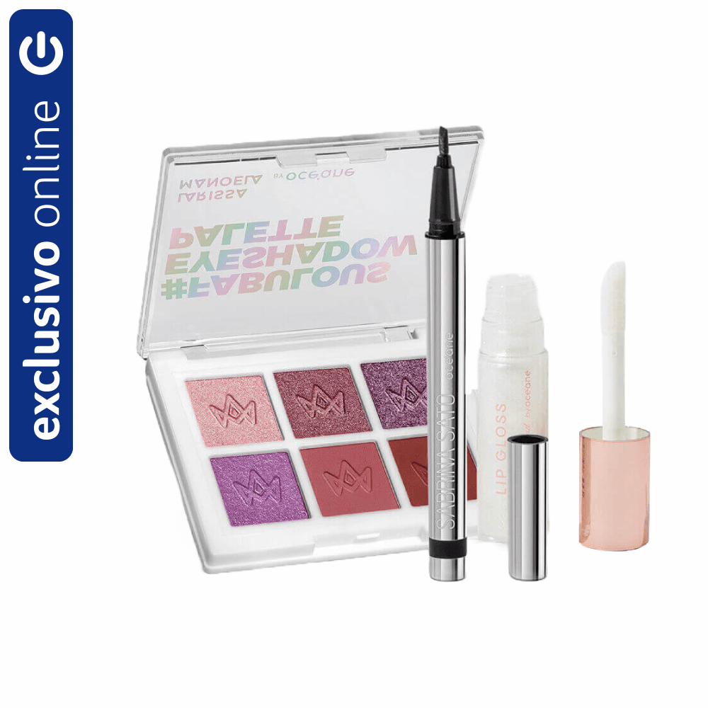 Kit Océane Paleta De Sombras + Caneta Delineadora Preta + Brilho Labial Transparente