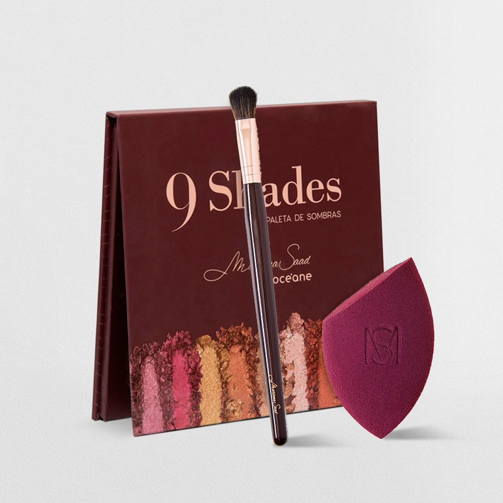 Kit Océane Paleta 9 Shades + Esponja De Maquiagem Flat Blend + Pincel Ms8
