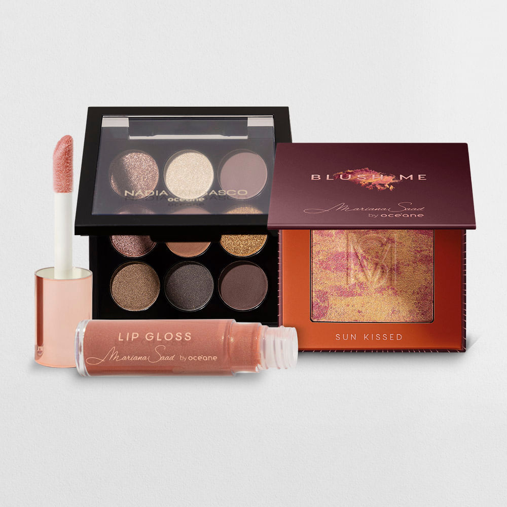 Kit Océane Paleta De Sombras + Blush Sun Kissed + Brilho Labial Nude Me