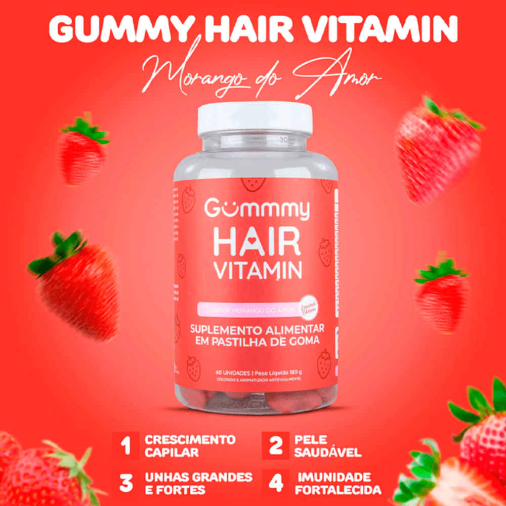 Pastilha De Goma Gummmy Hair Morango Do Amor 60 Unidades