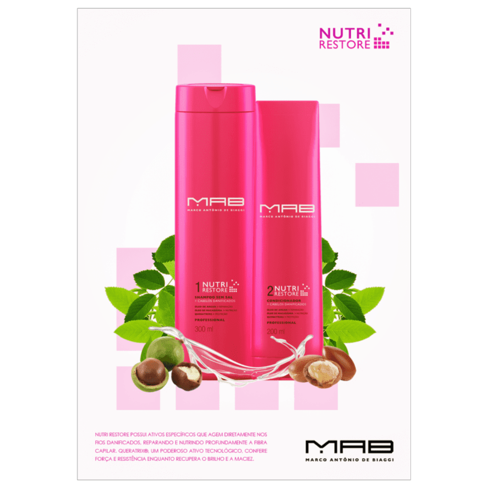 Shampoo Sem Sal MAB Marco Antônio de Biaggi Nutri Restore 300Ml