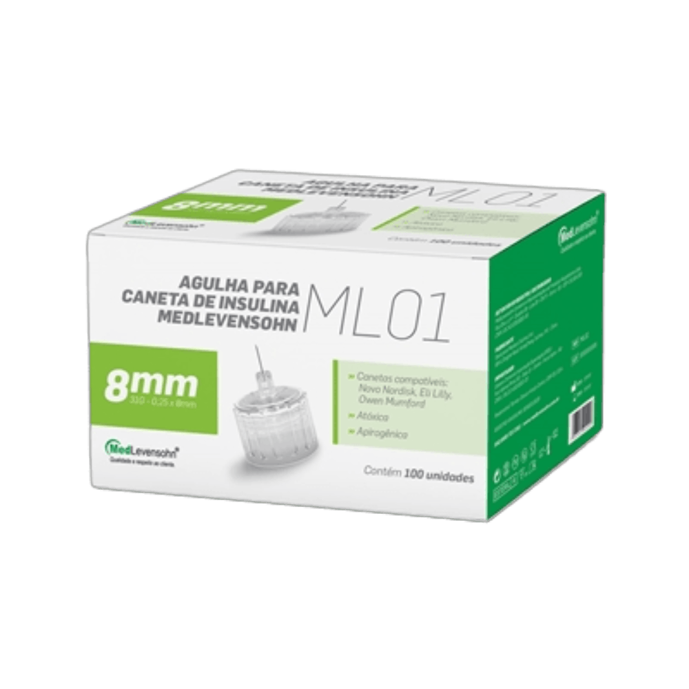 Kit com 2 Caixas Agulha Caneta Insulina 8mm MedLevensohn