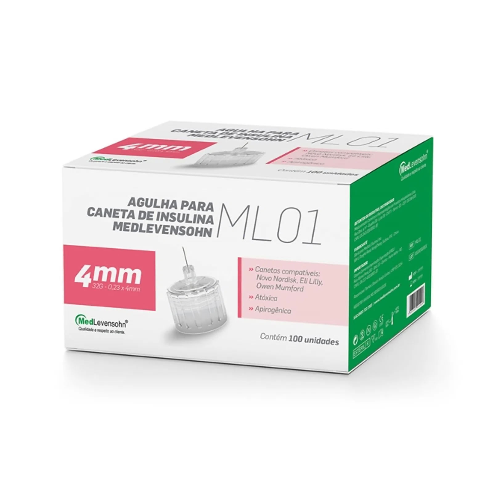 Kit com 2 Caixas Agulha Caneta Insulina 4mm MedLevensohn