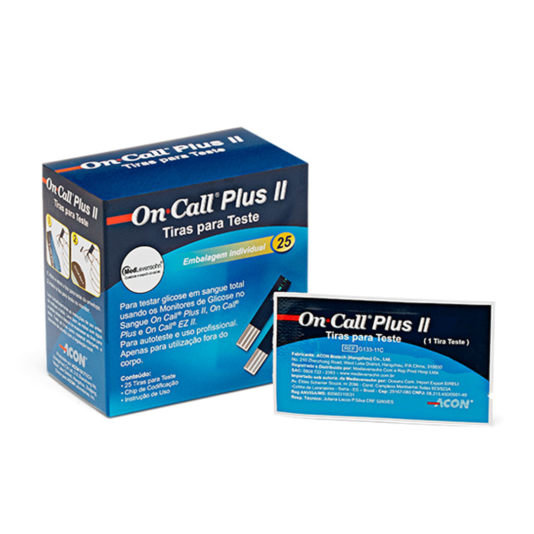 25 Tiras de Glicose Individuais On Call Plus II