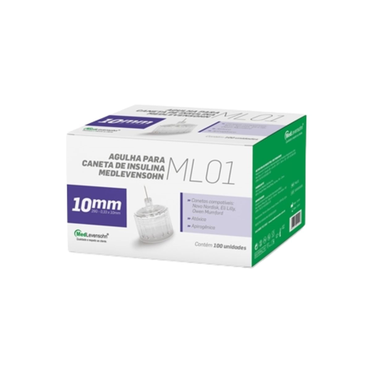 Kit com 3 Caixas de Agulha Caneta Insulina 10mm MedLevensohn