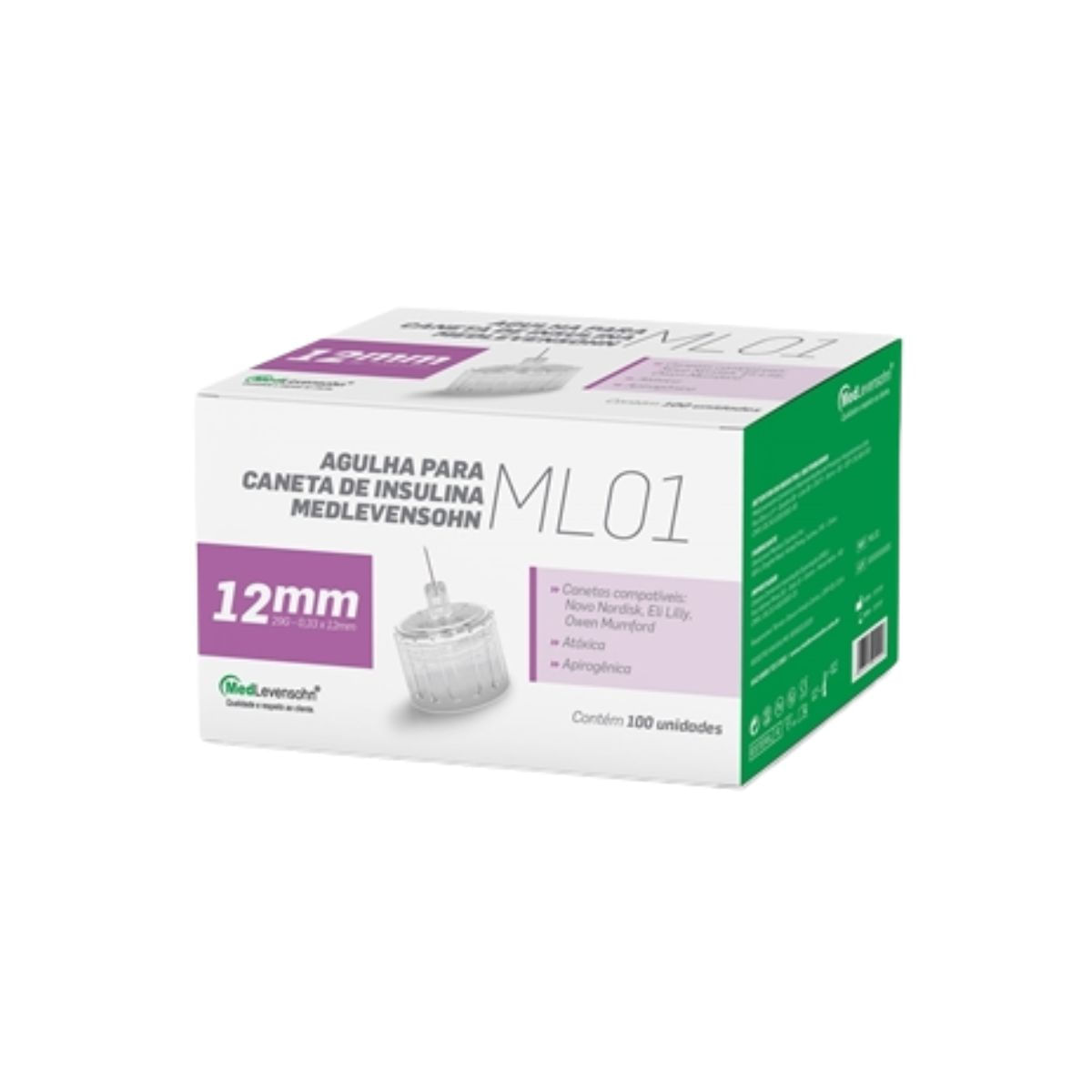 Kit com 3 Caixas de Agulha Caneta Insulina 12mm MedLevensohn