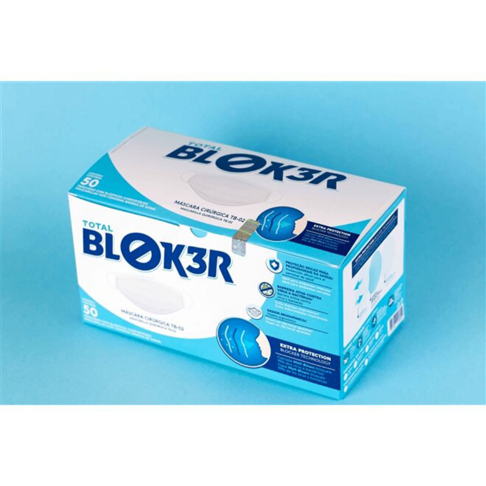 2 Caixas C/ 50 Un. Máscara Descartável Camada Tripla Total BLOK3R