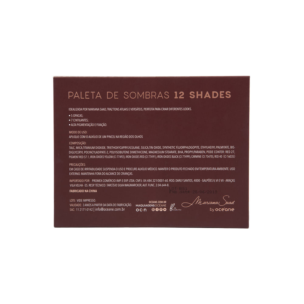 Paleta de Sombras Mariana Saad By Océane 12 Shades 21,5g