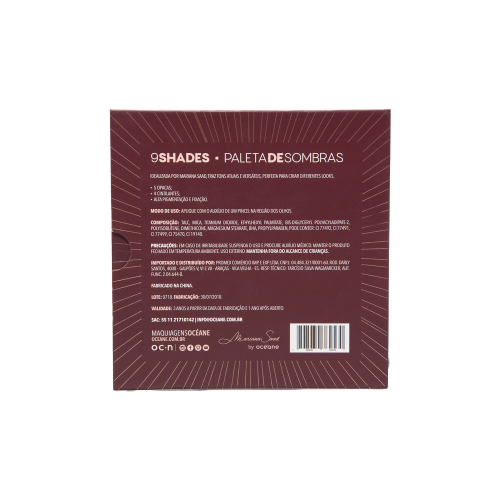 Paleta de Sombras Mariana Saad By Océane - 9 Shades 30,6g.