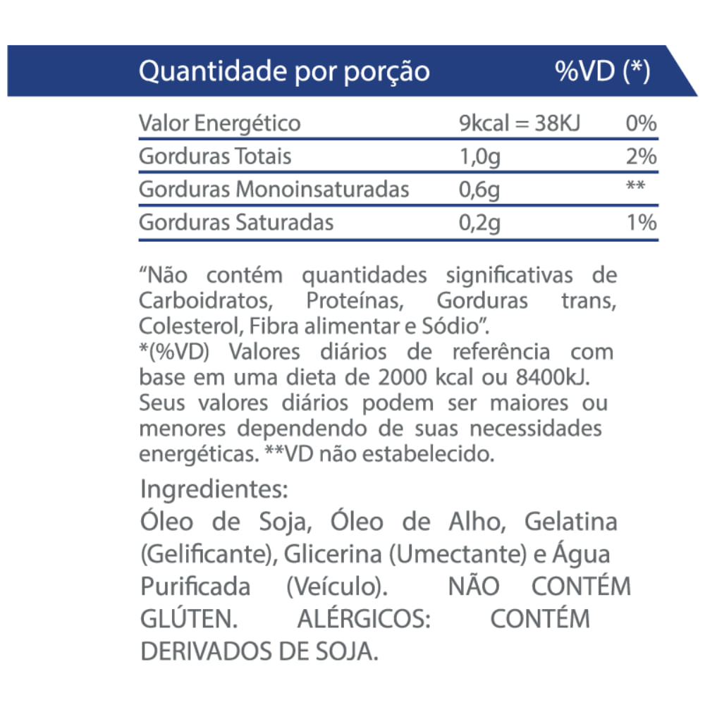 Óleo de Alho Vitaminlife 250mg 60 cápsulas
