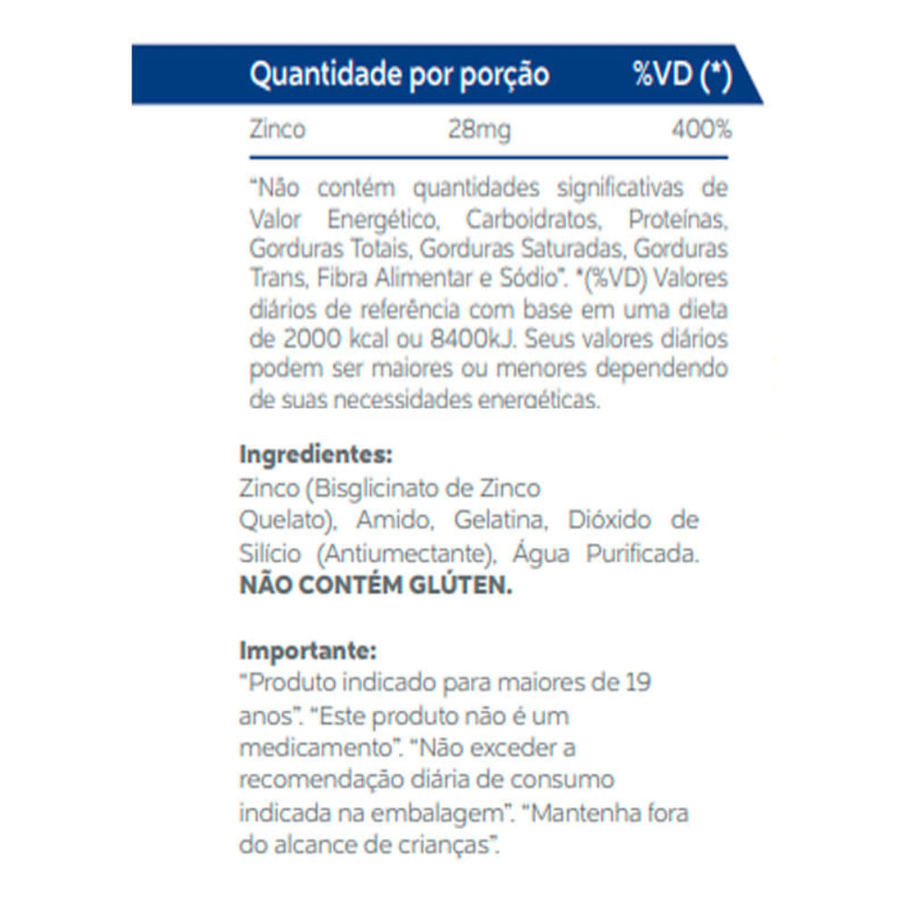 Zinco Chelated Vitaminlife  90 cápsulas (28mg cada)