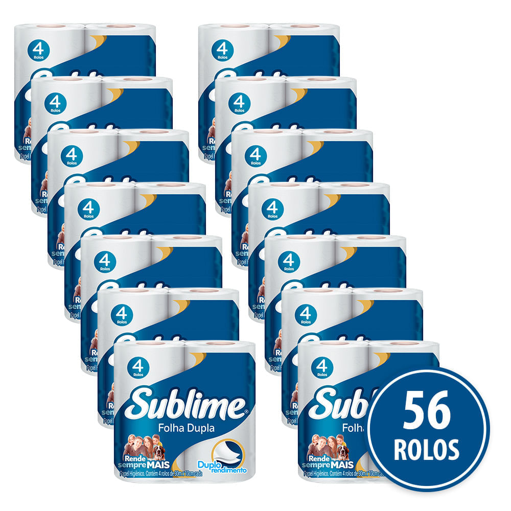 Kit Papel Higiênico Folha Dupla 30m Sublime com 56 Rolos