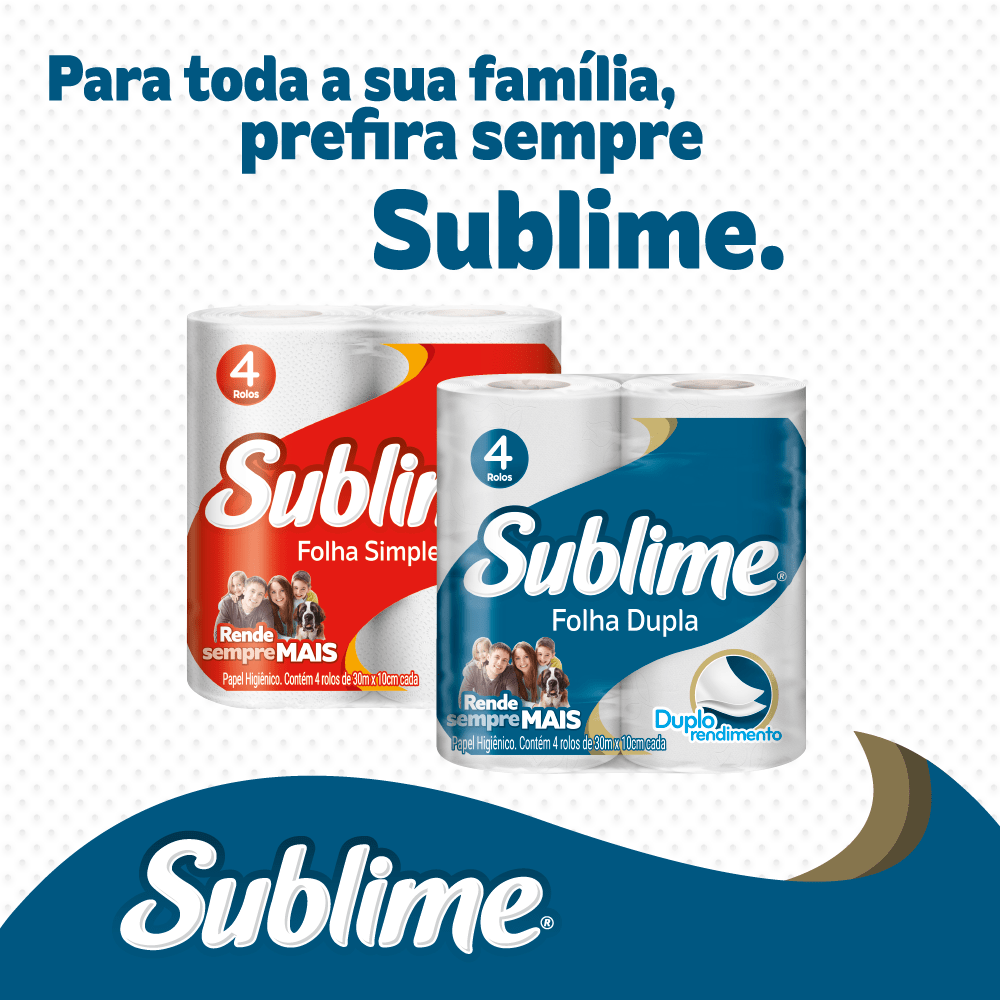 Papel Higiênico Folha Dupla 30m Sublime com 8 Rolos