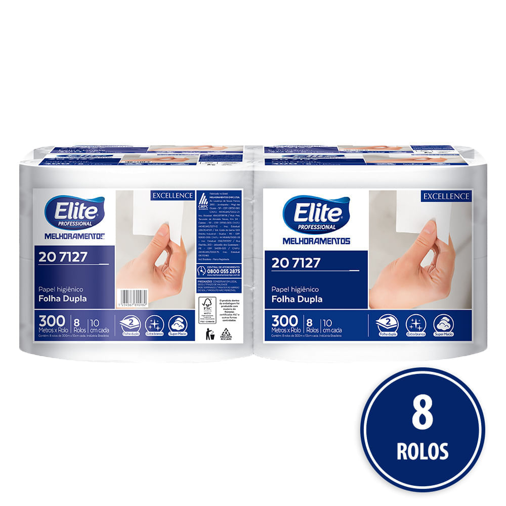 Papel Higiênico Rolo Excellence Folha Dupla 300m Elite com 8 Rolos