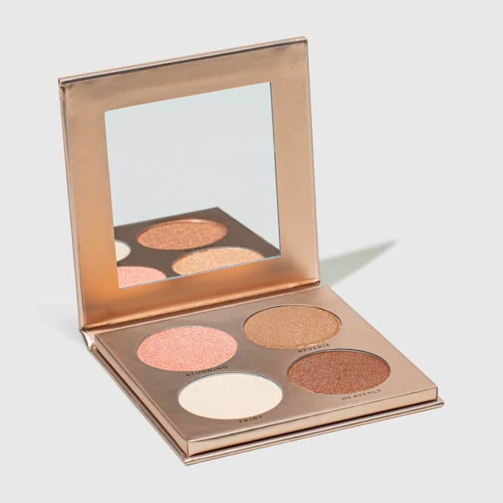 Kit Paleta de Iluminadores + Pincel + Brilho Labial Vermelho Océane