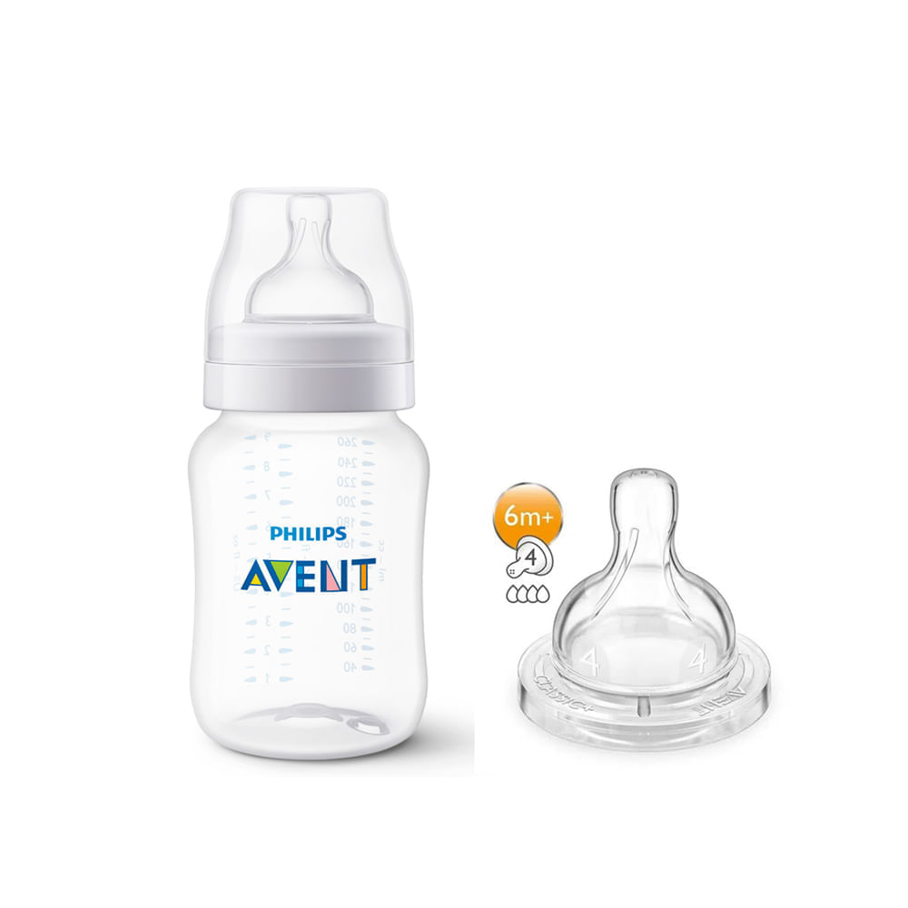Kit Mamadeira ANTI-COLIC Avent 260ML + BICO 4 SCD809/17