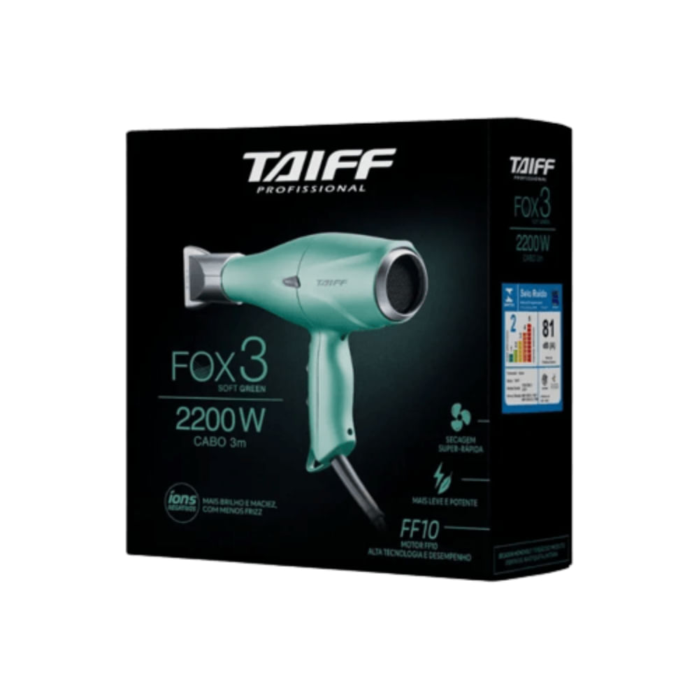 Secador de Cabelo Taiff Fox Ion 3 Soft Green 127V 2200W