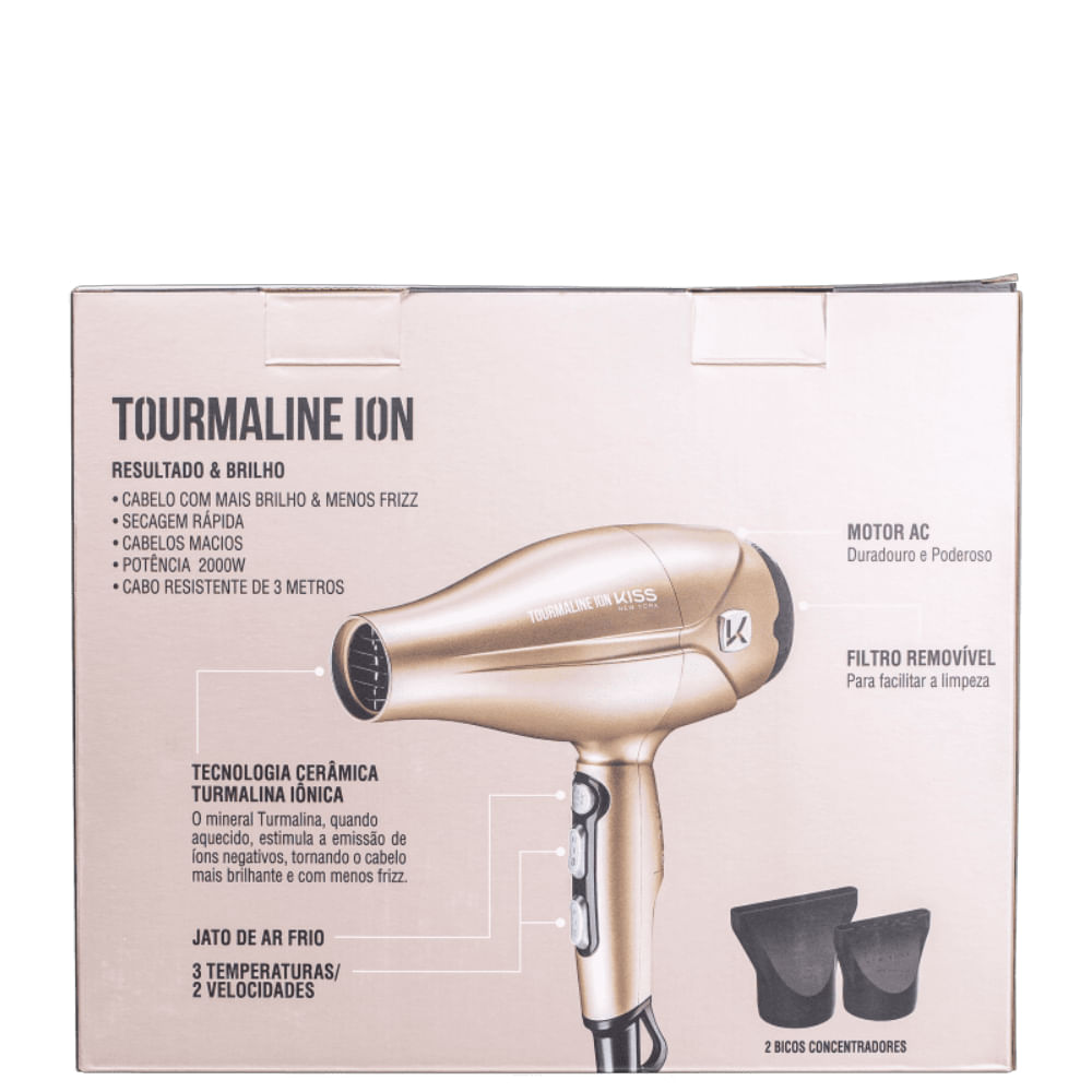 Secador de Cabelo Kiss New York Tourmaline Ion 220V Dourado