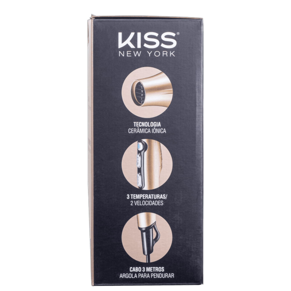 Secador de Cabelo Kiss New York Tourmaline Ion 220V Dourado