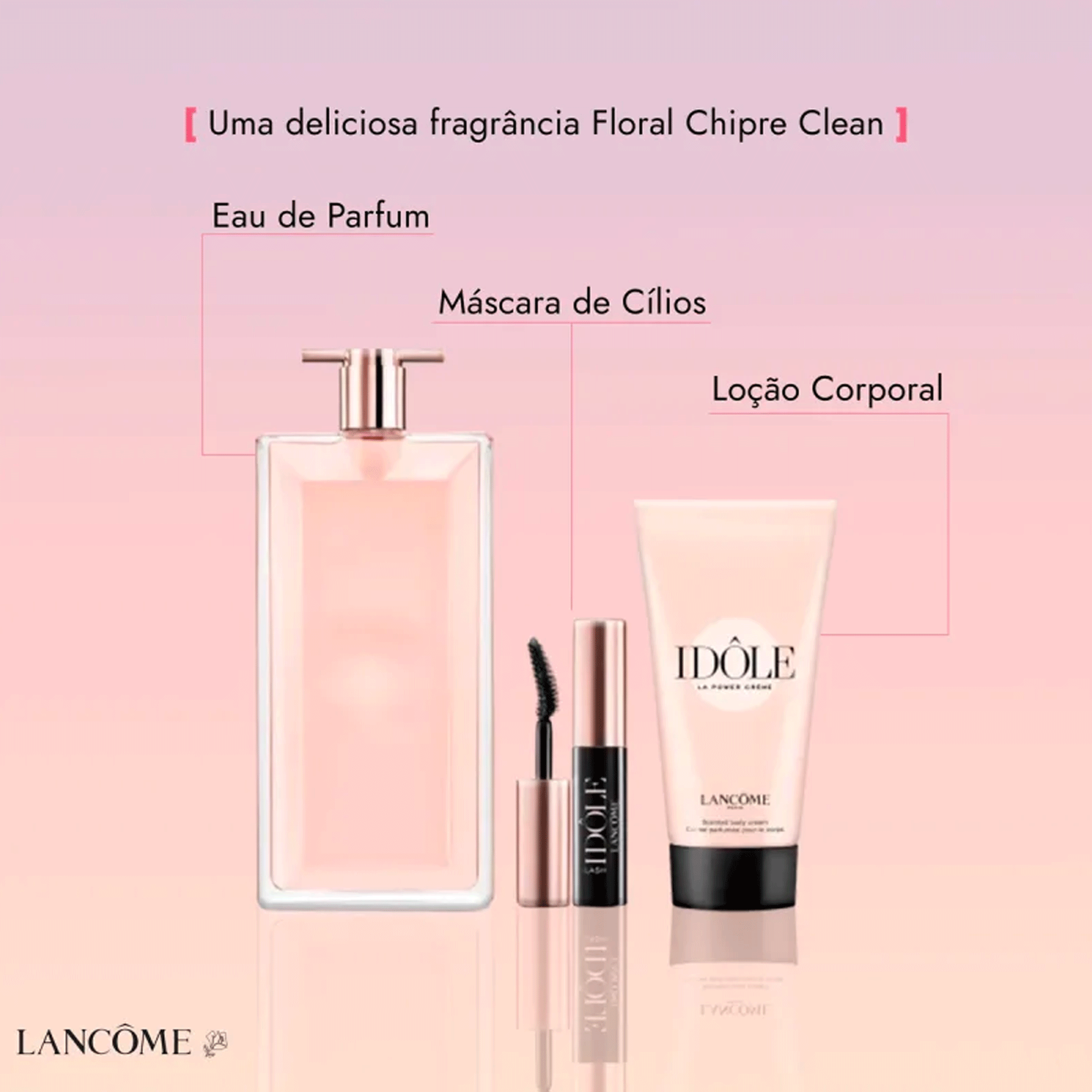 Lancôme Kit Idôle Feminino Le Parfum 50ml + Máscara de Cílios Lash 2,5ml + Loção 50ml