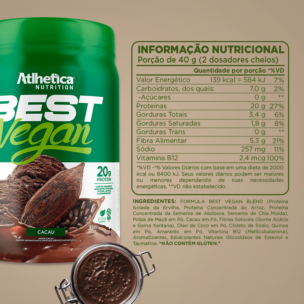 Best Vegan Protein Cacau Atlhetica Nutrition 500g