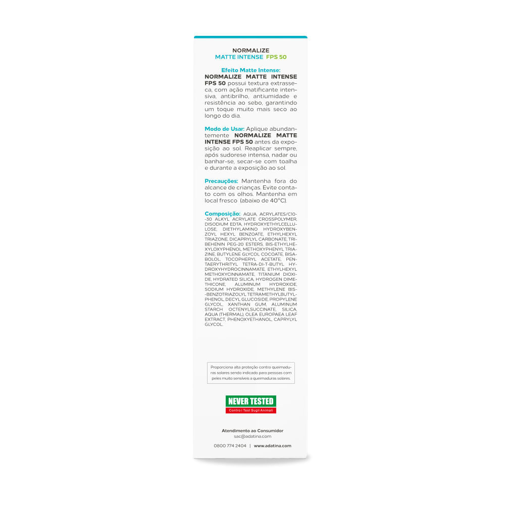 Protetor Solar para Peles Oleosas Normalize Matte Intense FPS 50 Ada Tina 40ml